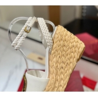 Charming Valentino VLogo Grainy Calfskin Wedge Sandals 9cm White/Gold 2025 VA082113 0821126