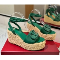 Good Looking Valentino VLogo Calfskin Leather Wedge Sandals 9cm Green 2025 VA082113 0821129