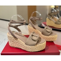 Lowest Price Valentino VLogo Calfskin Leather Wedge Sandals 9cm Dusty Beige 2025 VA082113 0821130