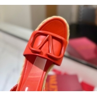 Top Grade Valentino VLogo Calfskin Leather Wedge Sandals 9cm Orange VA082113 0821131