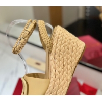 Low Price Valentino VLogo Calfskin Leather Wedge Sandals 9cm Yellow 2025 VA082113 0821132