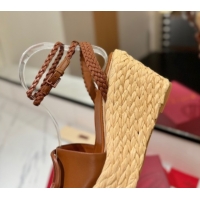 Best Price Valentino VLogo Calfskin Leather Wedge Sandals 9cm Brown 2025 VA082113 0821134