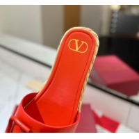 Most Popular Valentino VLogo Calfskin Leather Flat Slides Sandal Orange 2025 VA082114 0821141