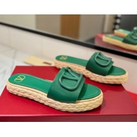 Classic Hot Valentino VLogo Calfskin Leather Flat Slides Sandal Green 2025 VA082114 0821144