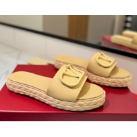 Best Product Valentino VLogo Calfskin Leather Flat Slides Sandal Yellow 2025 VA082114 0821147