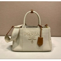 Buy Discount Prada Jardiniere large canvas handbag 1BG554 White 2025