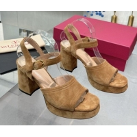 Grade Quality Valentino Fawcette Platform Sandals 10cm in Suede Light Brown 0902033