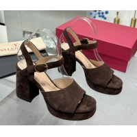 Buy Discount Valentino Fawcette Platform Sandals 10cm in Suede Dark Brown 0902034