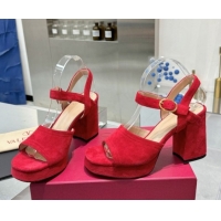 Classic Hot Valentino Fawcette Platform Sandals 10cm in Suede Red 0902035