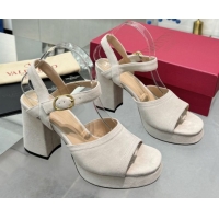 Most Popular Valentino Fawcette Platform Sandals 10cm in Suede Light Grey 0902036