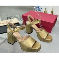 Top Grade Valentino Fawcette Platform Sandals 10cm in Polished Calfskin Gold 0902038