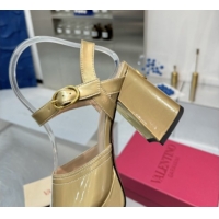 Top Grade Valentino Fawcette Platform Sandals 10cm in Polished Calfskin Gold 0902038