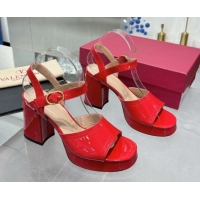 Good Quality Valentino Fawcette Platform Sandals 10cm in Polished Calfskin Red 0902039