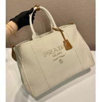 Inexpensive Prada Mens Jardiniere extra-large cotton canvas tote bag 2VG131 White 2025