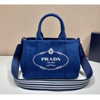Buy Discount Prada Printed Fabric Tote Bag 1BG439 Denim Blue 2025