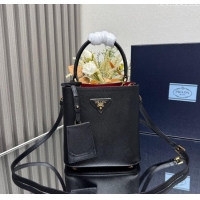 Big Discount Prada Panier mini Saffiano leather bucket bag 1BA217 Black/Red 2025