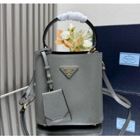 Top Quality Prada Panier mini Saffiano leather bucket bag 1BA217 Grey 2025