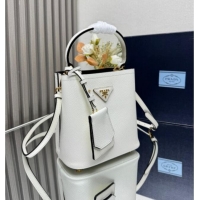 Top Design Prada Panier mini Saffiano leather bucket bag 1BA217 White 2025