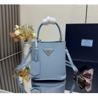 Good Taste Prada Panier mini Saffiano leather bucket bag 1BA217 Light Blue 2025 (New Tag)