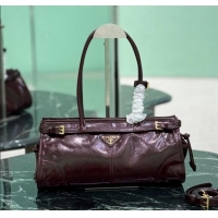 Famous Brand Prada Bonnie medium leather handbag 1BA426 Burgundy 2025