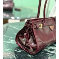 Famous Brand Prada Bonnie medium leather handbag 1BA426 Burgundy 2025