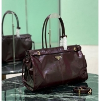 Grade Promotional Prada Bonnie large leather handbag 1BA433 Burgundy 2025