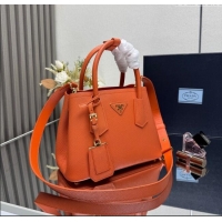 Luxury Cheap Prada Double small Saffiano leather bag 1BG443 Orange 2025