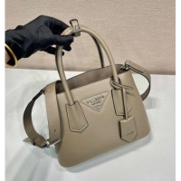 Good Looking Prada Double small Grained leather bag 1BG443 Grey 2025