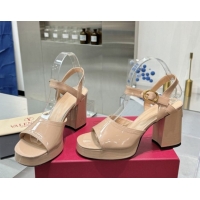 Unique Style Valentino Fawcette Platform Sandals 10cm in Polished Calfskin Nude 0902040