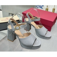 Sumptuous Valentino Fawcette Platform Sandals 10cm in Polished Calfskin Grey 0902041