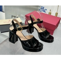 Stylish Valentino Fawcette Platform Sandals 10cm in Polished Calfskin Black 0902042