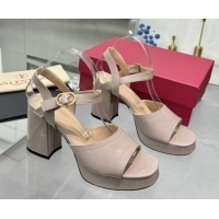 Buy Discount Valentino Fawcette Platform Sandals 10cm in Polished Calfskin Light Pink 0902044
