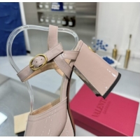 Buy Discount Valentino Fawcette Platform Sandals 10cm in Polished Calfskin Light Pink 0902044