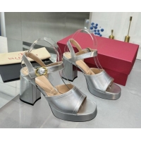 Sophisticated Valentino Fawcette Platform Sandals 10cm in Polished Calfskin Silver 0902045