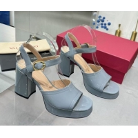 Good Quality Valentino Fawcette Platform Sandals 10cm in Polished Calfskin Light Blue 0902046