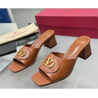 Duplicate Valentino Vlogo Signature Heel Slides Sandal 6cm in Calfskin Brown 0902047
