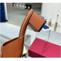 Duplicate Valentino Vlogo Signature Heel Slides Sandal 6cm in Calfskin Brown 0902047