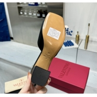 Stylish Valentino Vlogo Signature Heel Slides Sandal 6cm in Calfskin Black 0902048