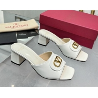 Perfect Valentino Vlogo Signature Heel Slides Sandal 6cm in Calfskin White 0902049
