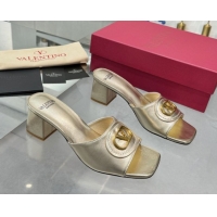 Shop Cheap Valentino Vlogo Signature Heel Slides Sandal 6cm in Calfskin Gold 0902050