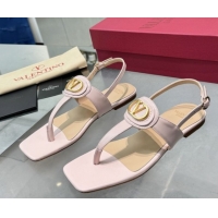 Luxurious Valentino Vlogo Signature Flat Thong Sandals in Calfskin Light Pink 0902052