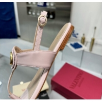 Luxurious Valentino Vlogo Signature Flat Thong Sandals in Calfskin Light Pink 0902052