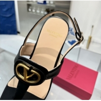 Top Grade Valentino Vlogo Signature Flat Thong Sandals in Calfskin Black 0902053