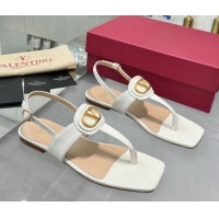 Hot Style Valentino Vlogo Signature Flat Thong Sandals in Calfskin White 0902055