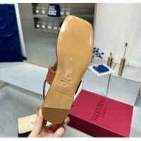 Classic Hot Valentino Vlogo Signature Flat Thong Sandals in Calfskin Brown 0902056