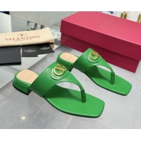 Low Cost Valentino Vlogo Signature Flat Thong Slides Sandal in Calfskin Green 0902059
