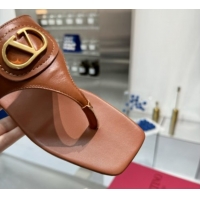 Low Price Valentino Vlogo Signature Flat Thong Slides Sandal in Calfskin Brown 0902060