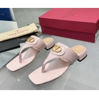 Pretty Style Valentino Vlogo Signature Flat Thong Slides Sandal in Calfskin Light Pink 0902061