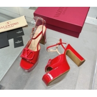 Duplicate Valentino Vlogo Signature Platform Sandals 11cm in Patent Leather Red 0902086