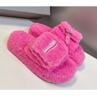 Low Cost Balenciaga Shearling-Like Platform Slides Sandal Pink 0827012